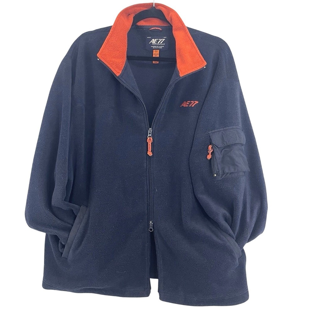 Y2K American Eagle Fleece Jacket XXL Double Zip Blue Preppy AE77 Preppy Casual